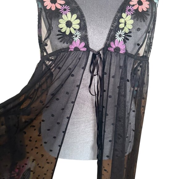 Savage X Fenty Floral Embroidered Sheer Black Long Lingerie Dress X-Large - Picture 3 of 6